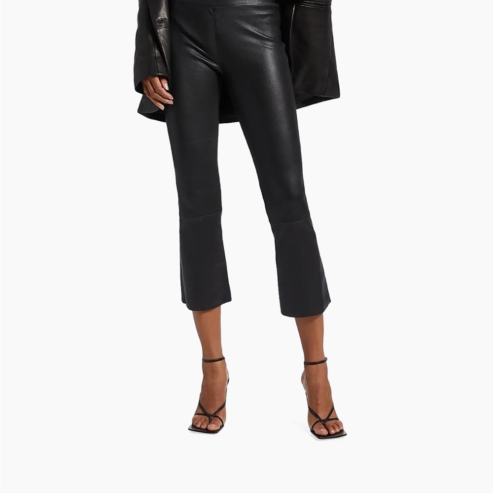 SPRWMN Elegant Black leather Women's Cropped Pants